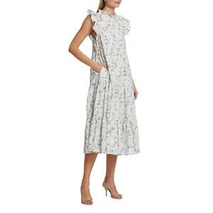 En Saison Eliza Floral Tiered Midi Dress Ruffle Sleeve Tiered Cotton Size Small